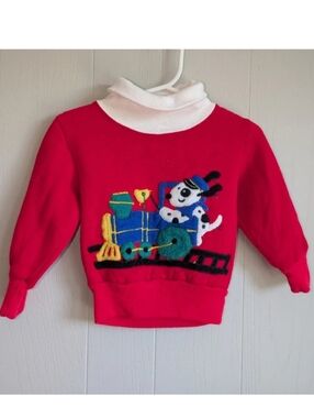 Toy Box Vintage 90s Train Dog Christmas Sweatshirt Red‎ Toddler 18M Holiday